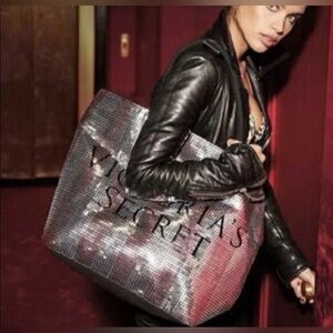 Victoria's Secret Pink & Silver Sequin Stripe WeekenderTote Bag Limited Edition